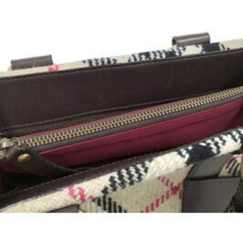 BURBERRY handbag Nova check wool leather beige dark brown - Picture 8 of 9